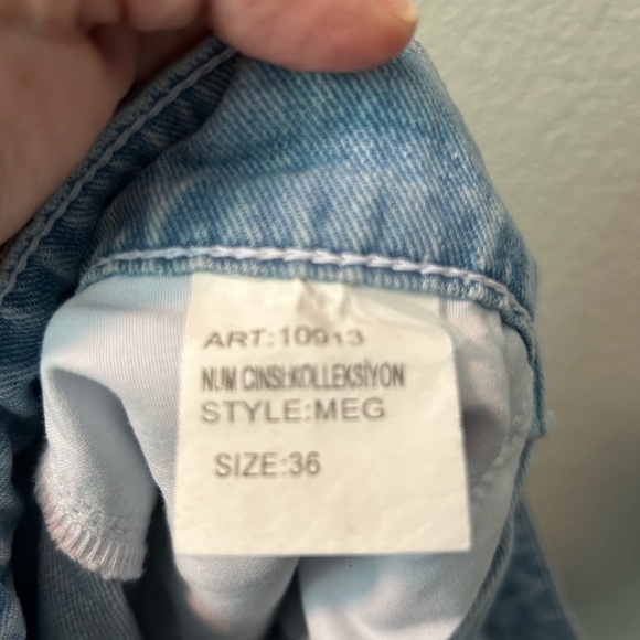 Bershka Light Wash Denim Mini Skirt with Rhinestone Fringe - Picture 7 of 9